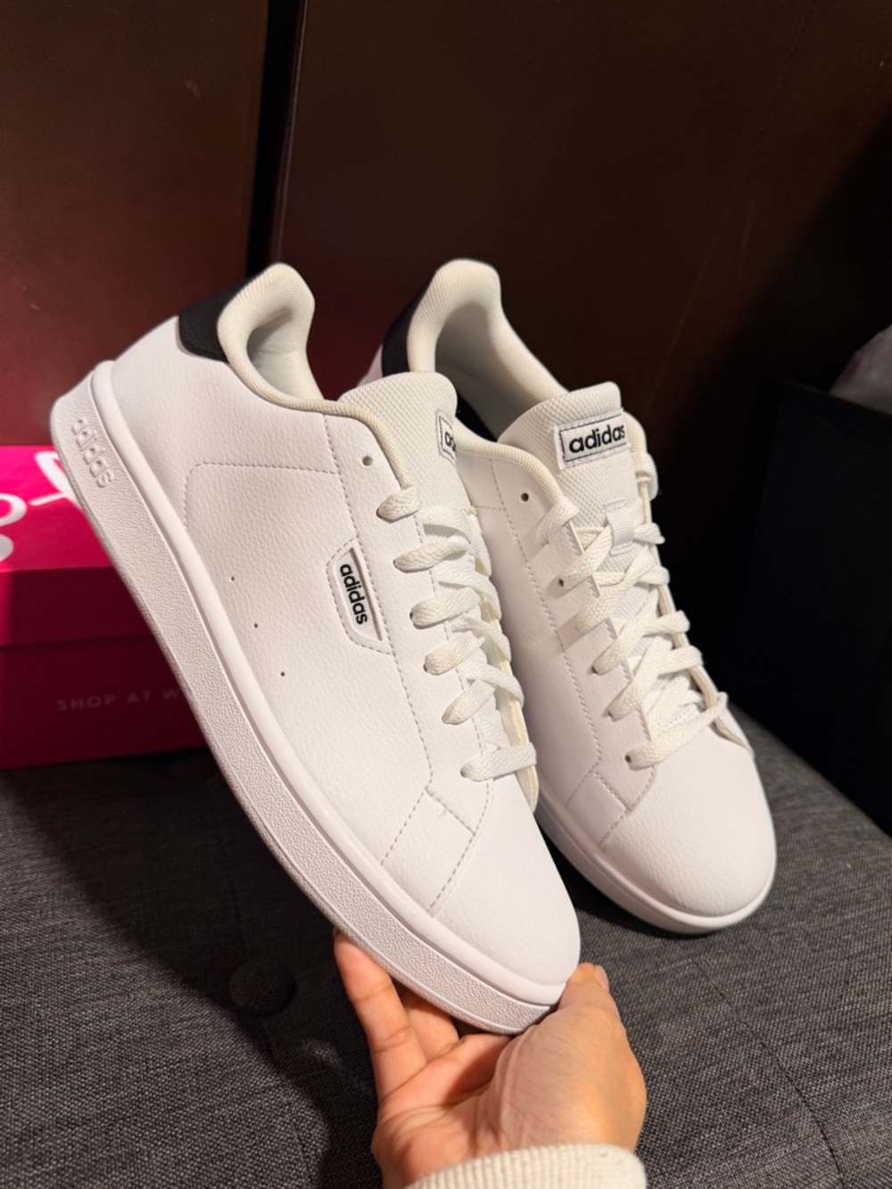 adidas White leather Sneakers with Black Heel Accent - Picture 6 of 10